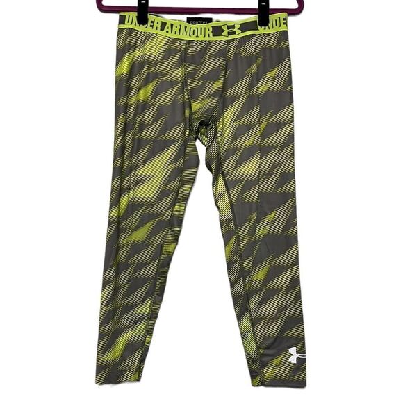 Under Armour ColdGear Grey Neon Green Fitted Bottoms Youth Size Base Layer YXL - Picture 1 of 9